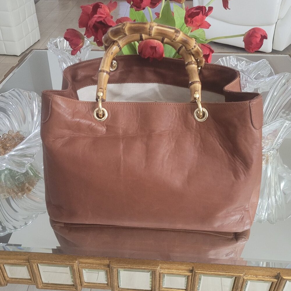 Mark & Graham*Buttery Soft Leather with Bamboo*Tote* Made in Italy~Added Video